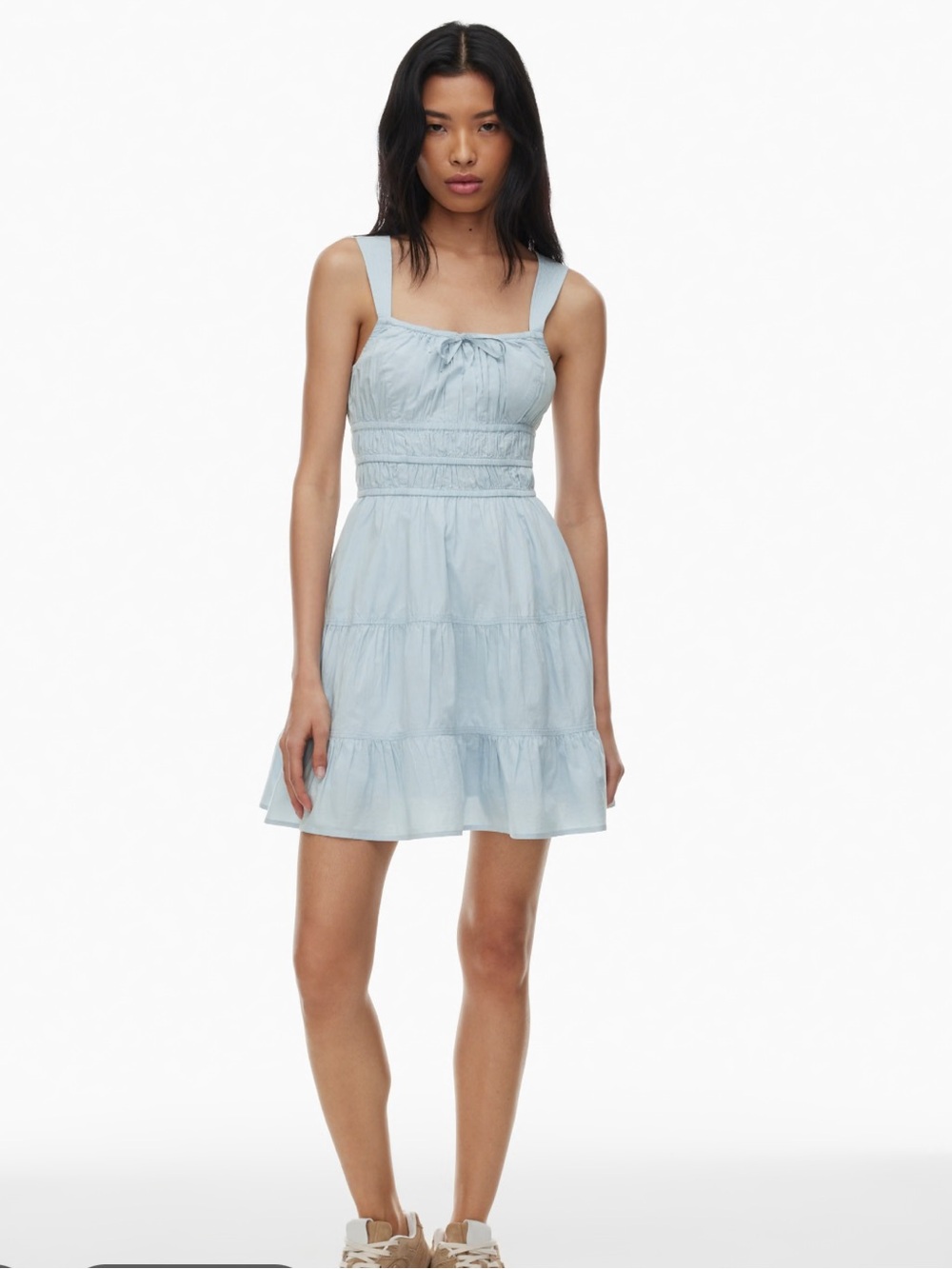 Aritzia Martine Poplin Mini Dress in Dew Blue